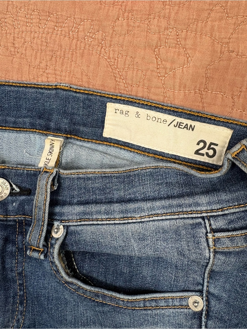 Rag & Bone medium / dark wash skinny jeans with frayed hems size 25n - Picture 8 of 12
